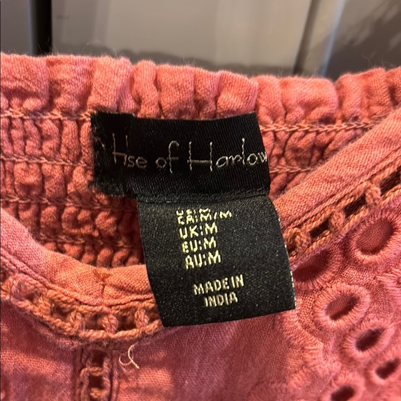 House of Harlow 1960 Dusty Rose Eyelet Embroidered Flounce Dress Size M Boho - Picture 3 of 5